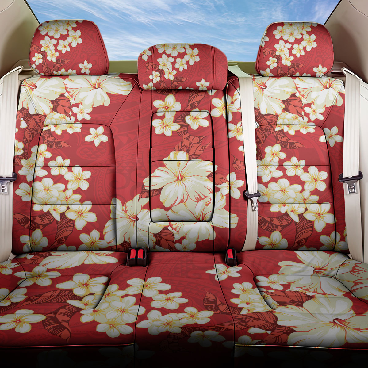 Hawaii Hibiscus Plumeria Red Back Car Seat Cover Polynesian Pattern