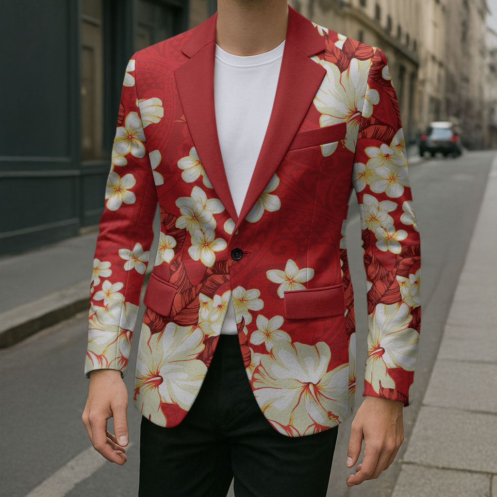 Hawaii Hibiscus Plumeria Red Blazer Polynesian Pattern LT01 - Polynesian Pride