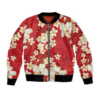Hawaii Hibiscus Plumeria Red Bomber Jacket Polynesian Pattern