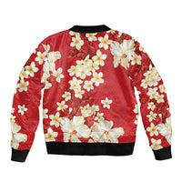Hawaii Hibiscus Plumeria Red Bomber Jacket Polynesian Pattern