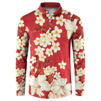 Hawaii Hibiscus Plumeria Red Button Sweatshirt Polynesian Pattern