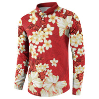 Hawaii Hibiscus Plumeria Red Button Sweatshirt Polynesian Pattern