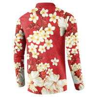 Hawaii Hibiscus Plumeria Red Button Sweatshirt Polynesian Pattern