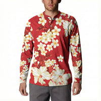 Hawaii Hibiscus Plumeria Red Button Sweatshirt Polynesian Pattern