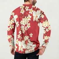 Hawaii Hibiscus Plumeria Red Button Sweatshirt Polynesian Pattern