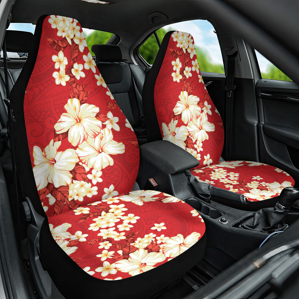 Hawaii Hibiscus Plumeria Red Car Seat Cover Polynesian Pattern