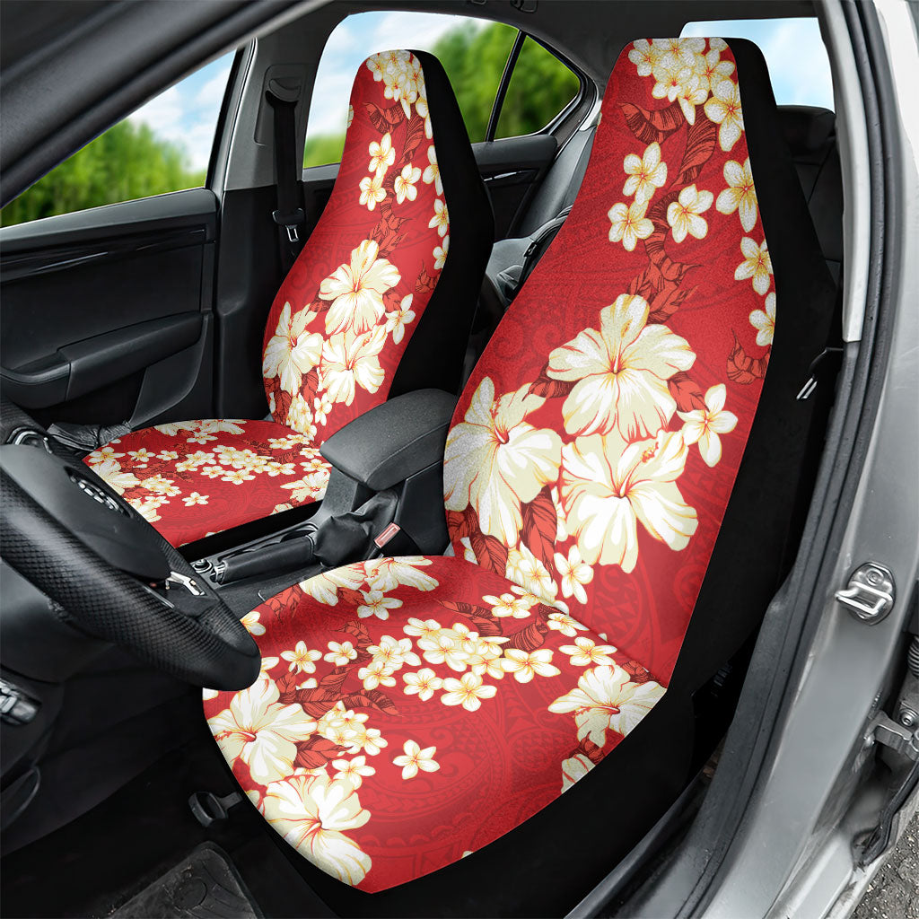 Hawaii Hibiscus Plumeria Red Car Seat Cover Polynesian Pattern
