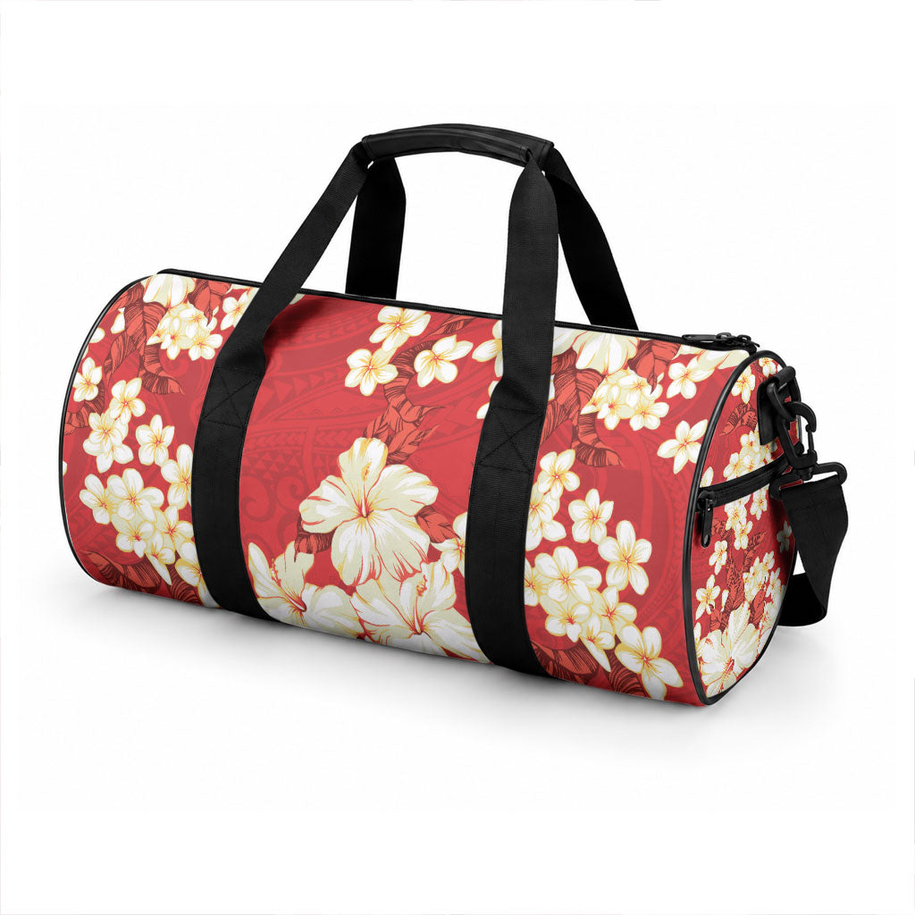 Hawaii Hibiscus Plumeria Red Duffle Bag Polynesian Pattern
