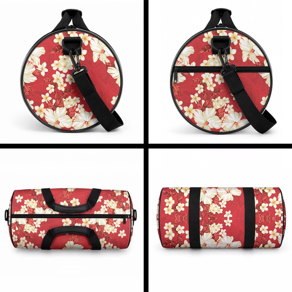 Hawaii Hibiscus Plumeria Red Duffle Bag Polynesian Pattern