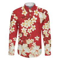 Hawaii Hibiscus Plumeria Red Family Matching Long Sleeve Bodycon Dress and Hawaiian Shirt Polynesian Pattern LT01 Dad's Shirt - Long Sleeve Red - Polynesian Pride