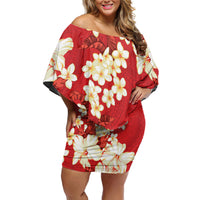 Hawaii Hibiscus Plumeria Red Family Matching Off Shoulder Short Dress and Hawaiian Shirt Polynesian Pattern LT01 Mom's Dress Red - Polynesian Pride