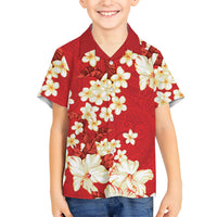 Hawaii Hibiscus Plumeria Red Family Matching Off Shoulder Short Dress and Hawaiian Shirt Polynesian Pattern LT01 Son's Shirt Red - Polynesian Pride