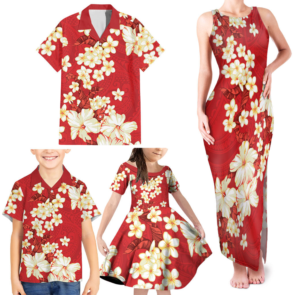 Hawaii Hibiscus Plumeria Red Family Matching Tank Maxi Dress and Hawaiian Shirt Polynesian Pattern LT01 - Polynesian Pride