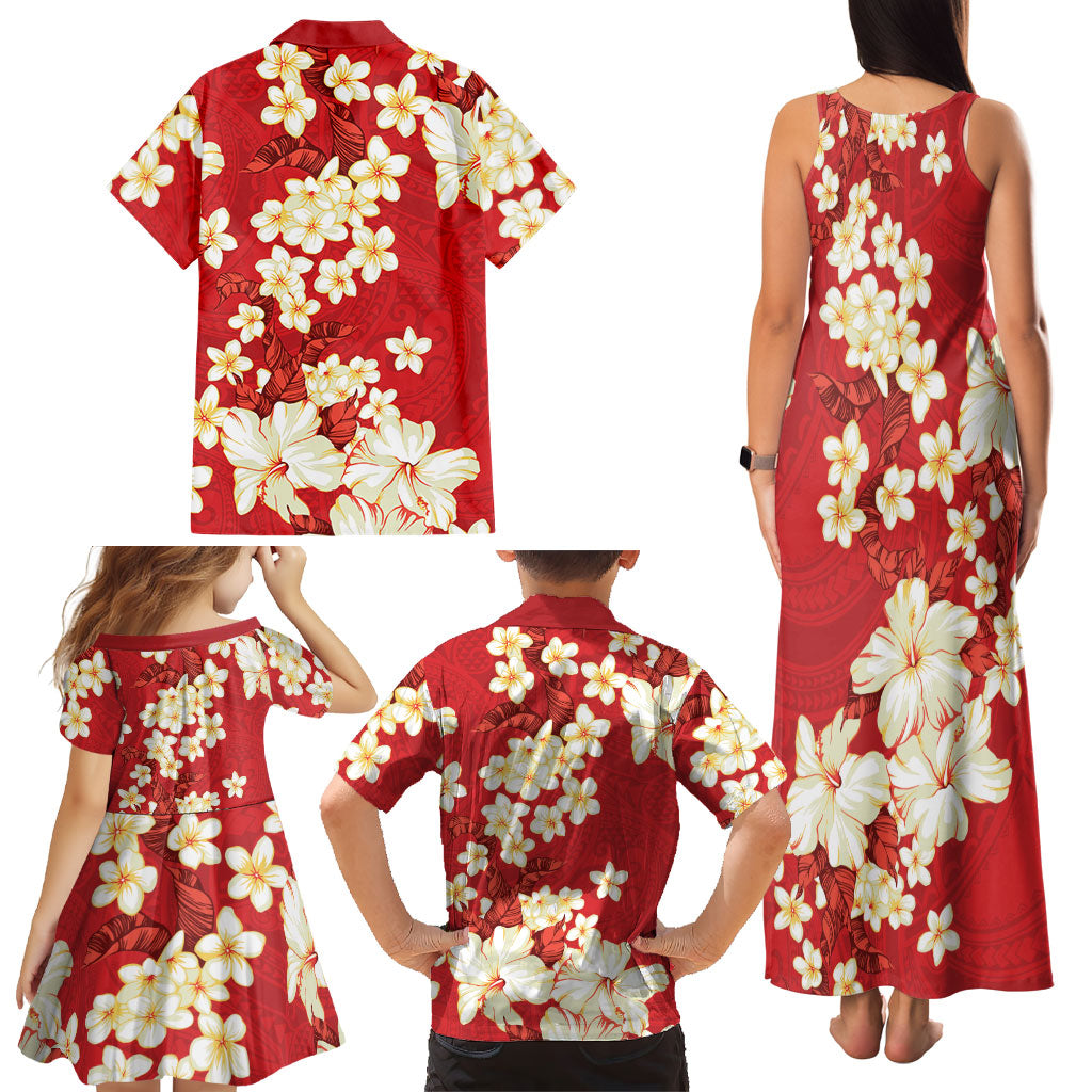 Hawaii Hibiscus Plumeria Red Family Matching Tank Maxi Dress and Hawaiian Shirt Polynesian Pattern LT01 - Polynesian Pride