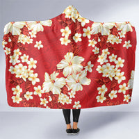 Hawaii Hibiscus Plumeria Red Hooded Blanket Polynesian Pattern