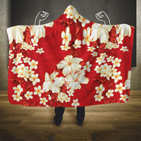 Hawaii Hibiscus Plumeria Red Hooded Blanket Polynesian Pattern