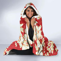 Hawaii Hibiscus Plumeria Red Hooded Blanket Polynesian Pattern