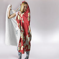 Hawaii Hibiscus Plumeria Red Hooded Blanket Polynesian Pattern