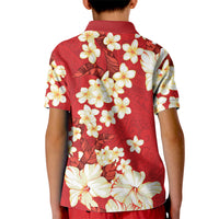Hawaii Hibiscus Plumeria Red Kid Polo Shirt Polynesian Pattern