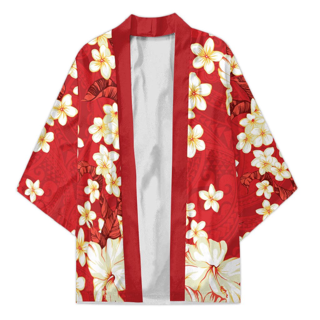 Hawaii Hibiscus Plumeria Red Kimono Polynesian Pattern