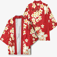 Hawaii Hibiscus Plumeria Red Kimono Polynesian Pattern