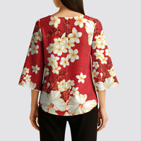 Hawaii Hibiscus Plumeria Red Kimono Sleeve Blouse Polynesian Pattern