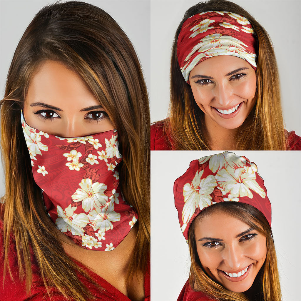 Hawaii Hibiscus Plumeria Red Neck Gaiter Polynesian Pattern