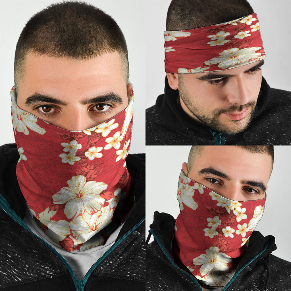 Hawaii Hibiscus Plumeria Red Neck Gaiter Polynesian Pattern