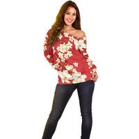 Hawaii Hibiscus Plumeria Red Off Shoulder Sweater Polynesian Pattern