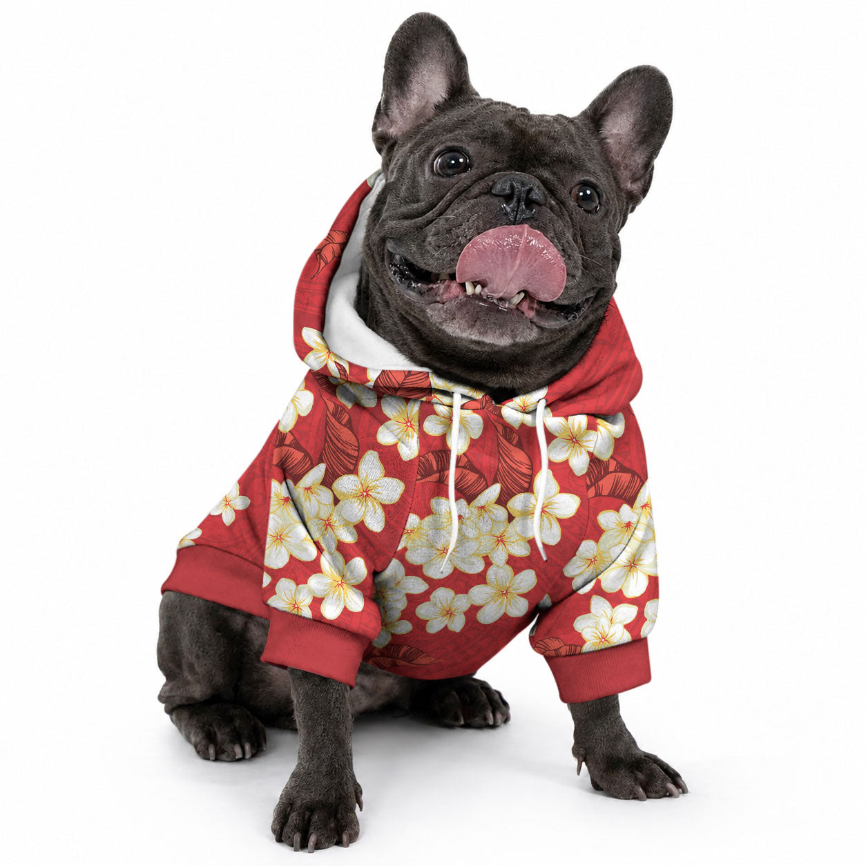 Hawaii Hibiscus Plumeria Red Pet Hoodie Polynesian Pattern
