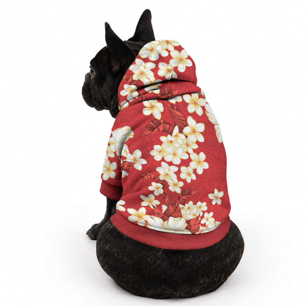 Hawaii Hibiscus Plumeria Red Pet Hoodie Polynesian Pattern