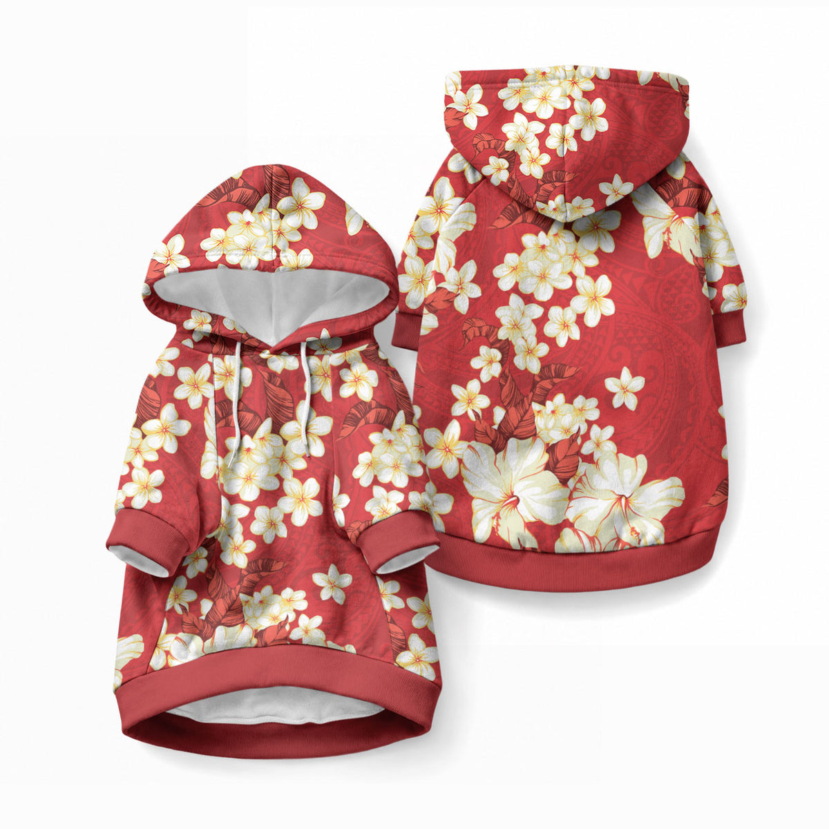 Hawaii Hibiscus Plumeria Red Pet Hoodie Polynesian Pattern