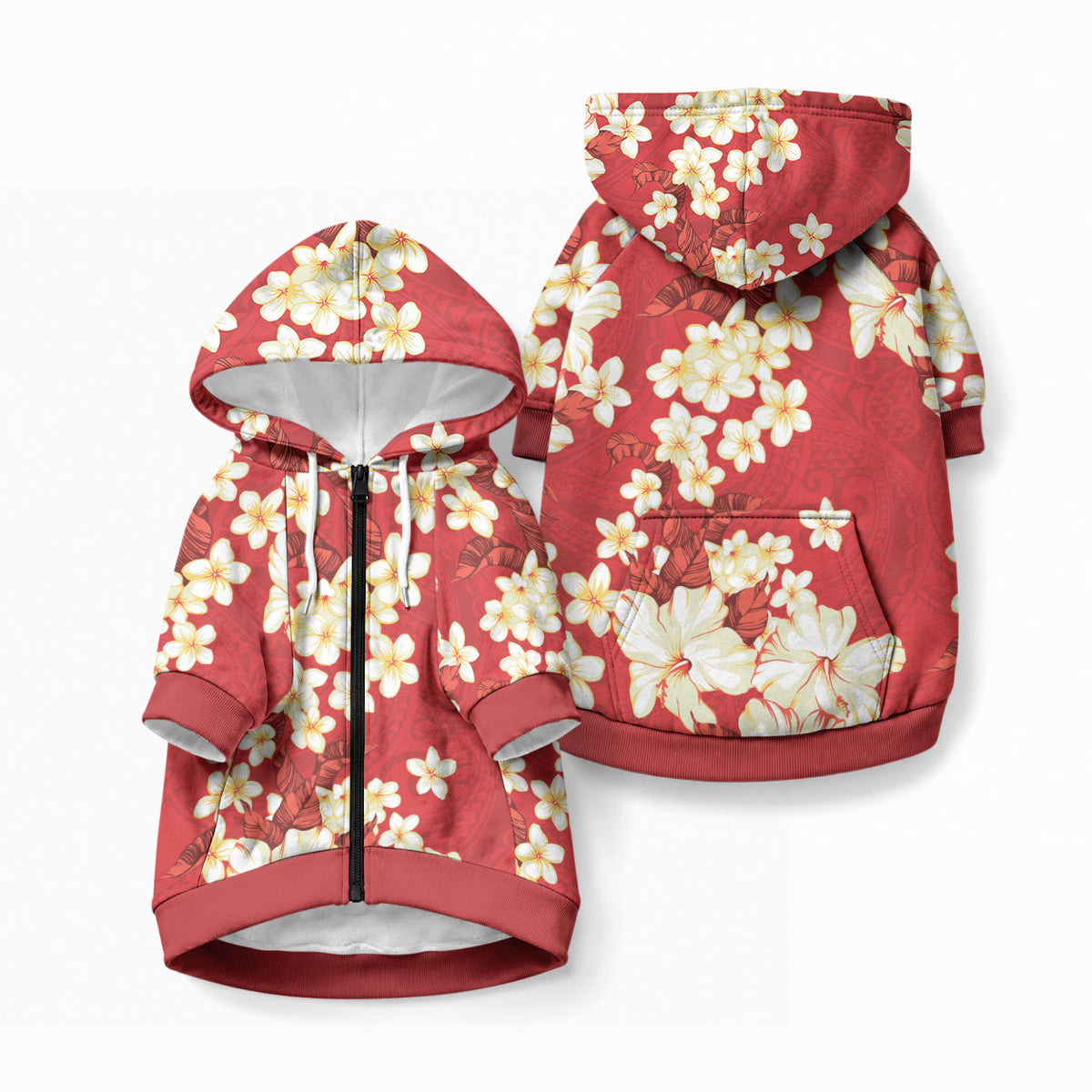 Hawaii Hibiscus Plumeria Red Pet Hoodie Polynesian Pattern
