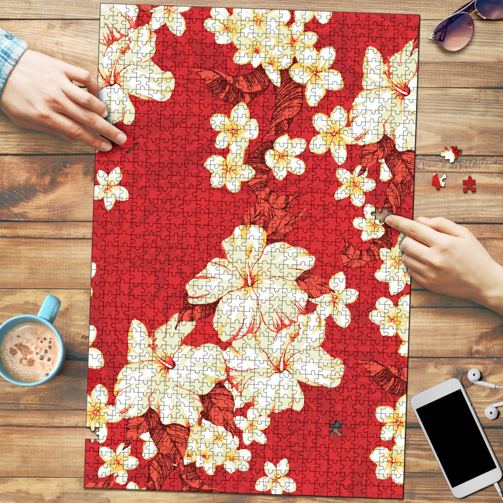 Hawaii Hibiscus Plumeria Red Puzzle Polynesian Pattern LT01 Red - Polynesian Pride