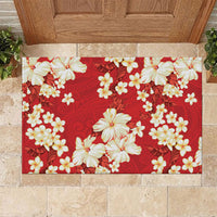Hawaii Hibiscus Plumeria Red Rubber Doormat Polynesian Pattern