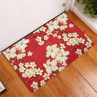 Hawaii Hibiscus Plumeria Red Rubber Doormat Polynesian Pattern