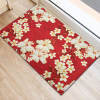 Hawaii Hibiscus Plumeria Red Rubber Doormat Polynesian Pattern