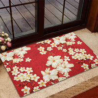 Hawaii Hibiscus Plumeria Red Rubber Doormat Polynesian Pattern