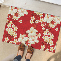 Hawaii Hibiscus Plumeria Red Rubber Doormat Polynesian Pattern