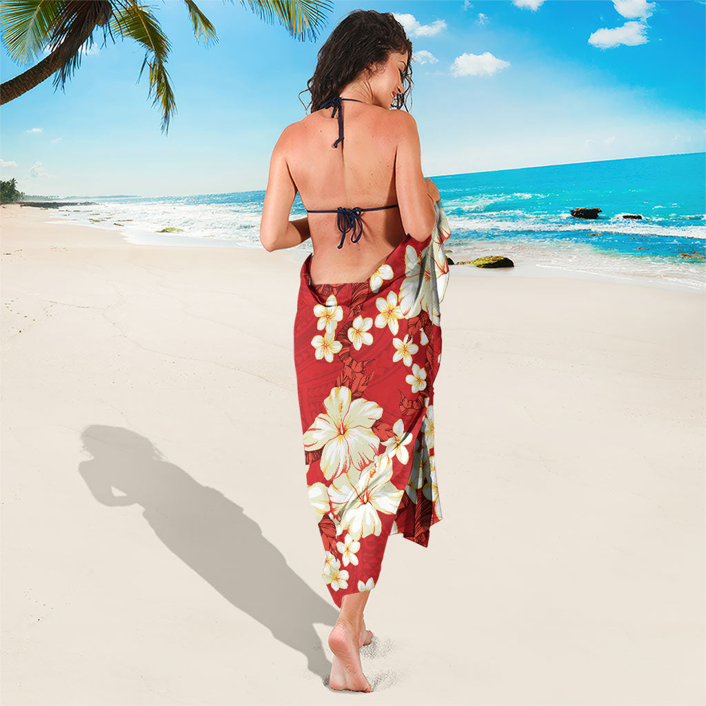 Hawaii Hibiscus Plumeria Red Sarong Polynesian Pattern
