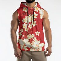 Hawaii Hibiscus Plumeria Red Sleeveless Hoodie Polynesian Pattern