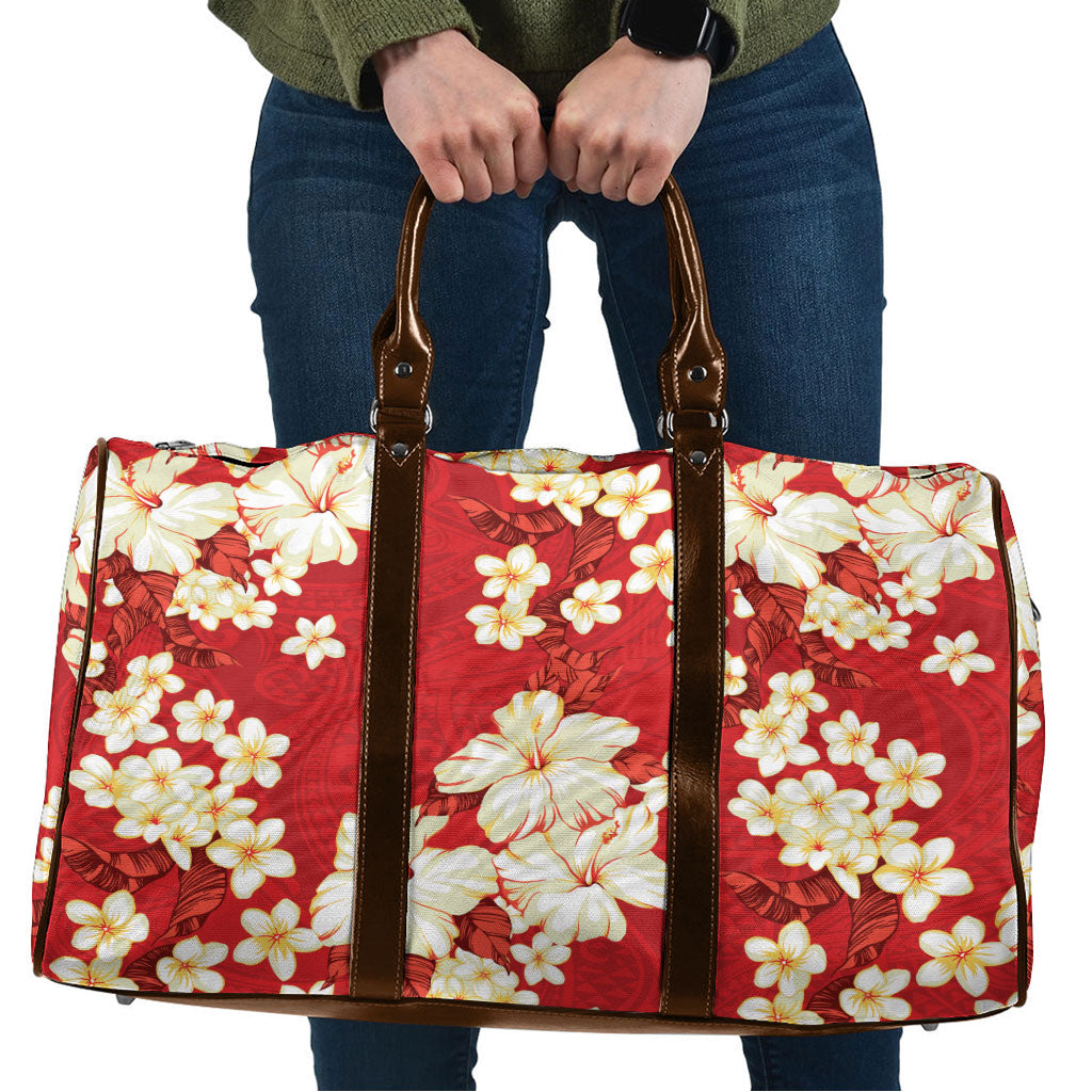 Hawaii Hibiscus Plumeria Red Travel Bag Polynesian Pattern