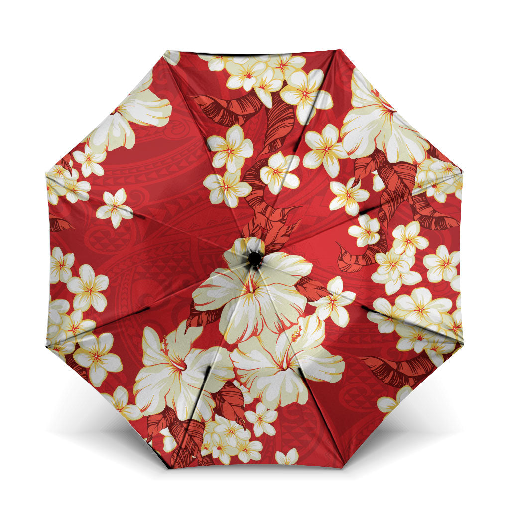 Hawaii Hibiscus Plumeria Red Umbrella Polynesian Pattern