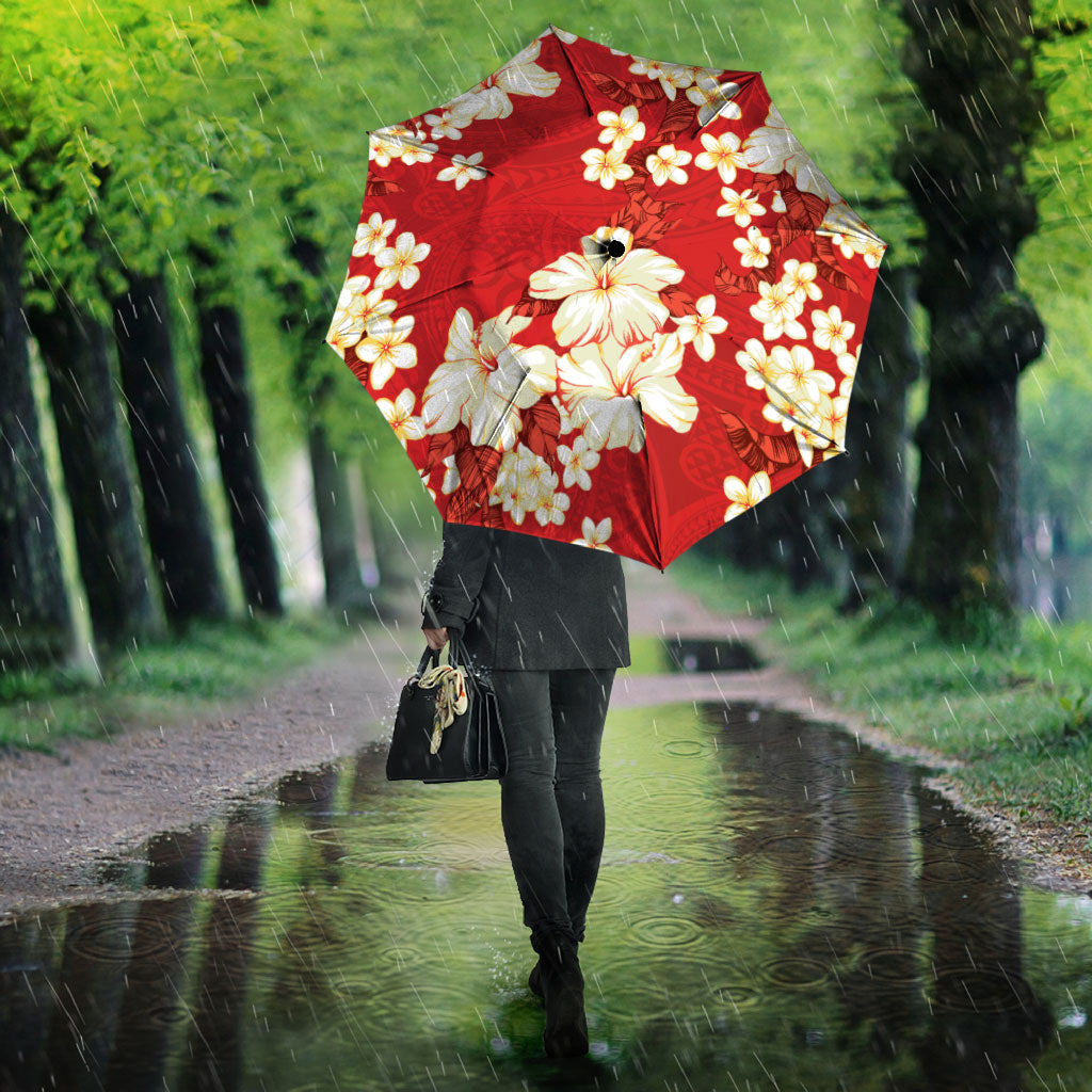 Hawaii Hibiscus Plumeria Red Umbrella Polynesian Pattern