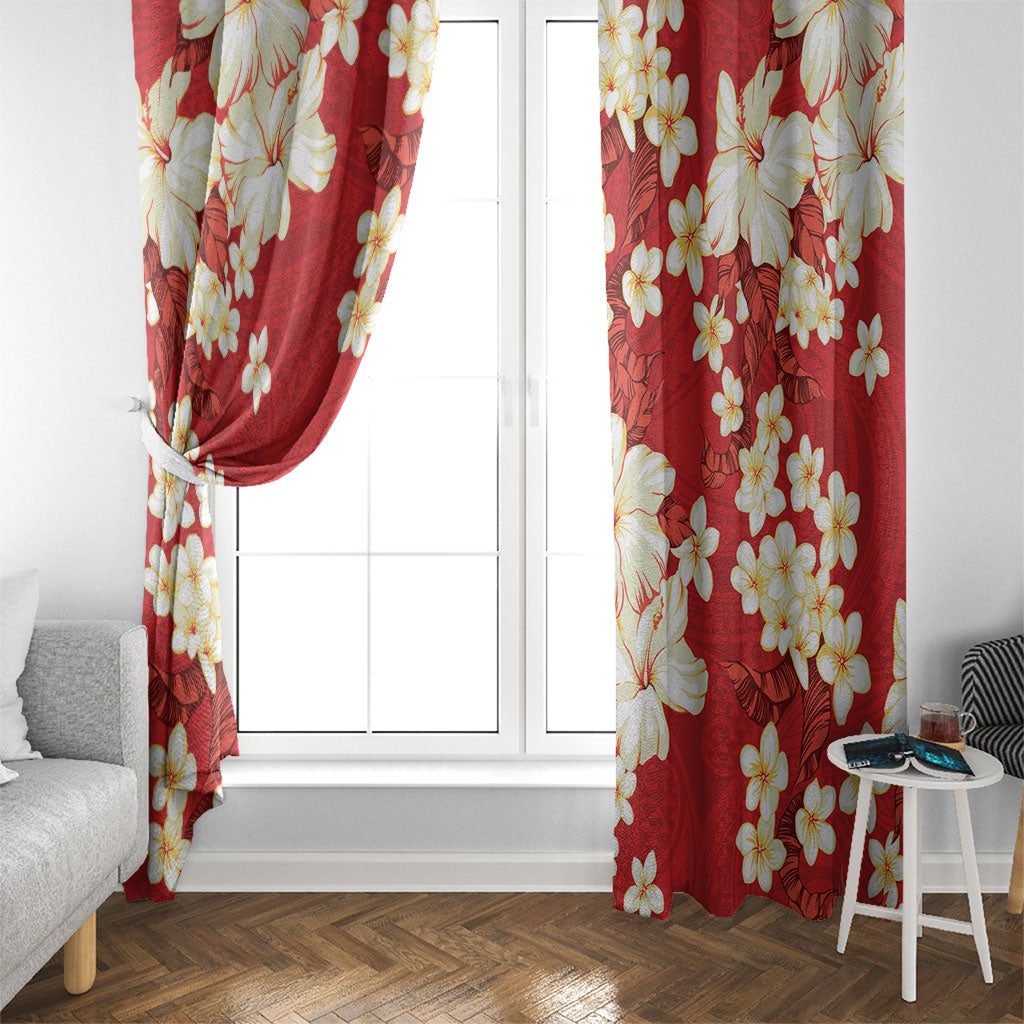 Hawaii Hibiscus Plumeria Red Window Curtain Polynesian Pattern
