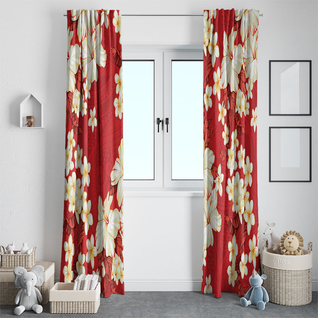 Hawaii Hibiscus Plumeria Red Window Curtain Polynesian Pattern