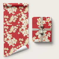 Hawaii Hibiscus Plumeria Red Wrapping Paper Polynesian Pattern