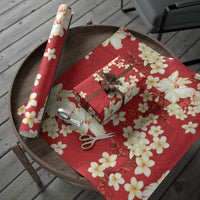 Hawaii Hibiscus Plumeria Red Wrapping Paper Polynesian Pattern