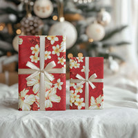 Hawaii Hibiscus Plumeria Red Wrapping Paper Polynesian Pattern