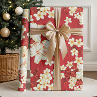 Hawaii Hibiscus Plumeria Red Wrapping Paper Polynesian Pattern